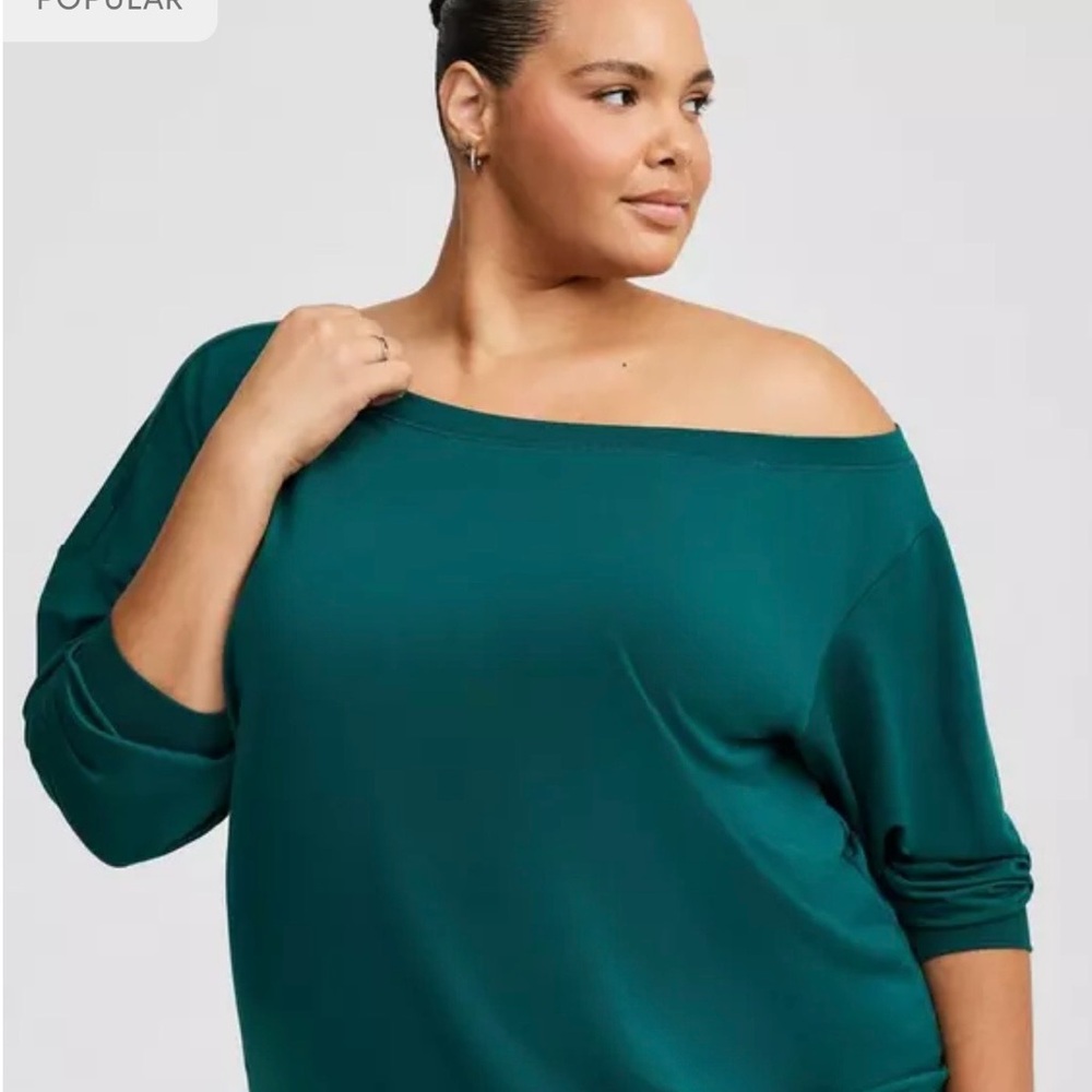 Torrid Deep Teal Off-Shoulder Sweatshirt